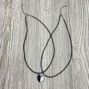 Lot of 2 Magnetic Heart Love BFF Combining Necklaces Black Cord